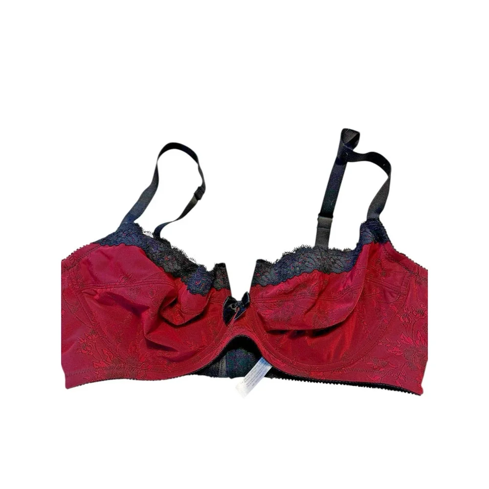Cacique Women’s 40DD Brasatiny Red Black Lace Valentines Romantic‎ Sexy